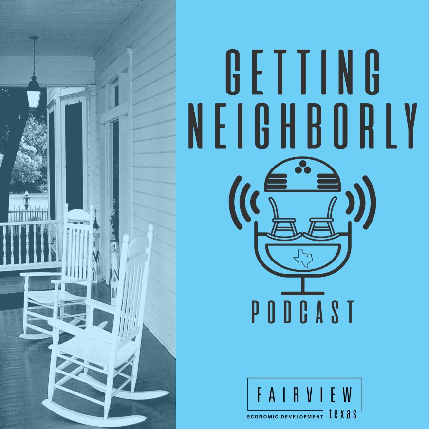 Getting Neighborly Podcast logo with two rocking chairs on front porch