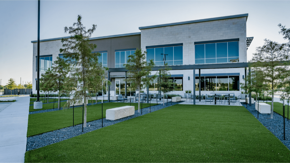New office building in Fairview with an outside patio area