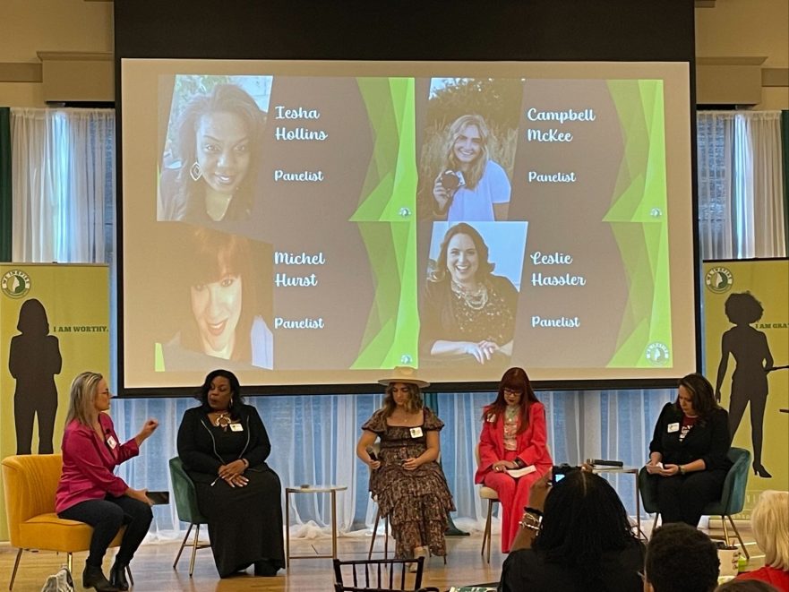 WEInspireTX 2022 in Fairview Texas. Power Panel. Five women sitting in chairs on the stage.