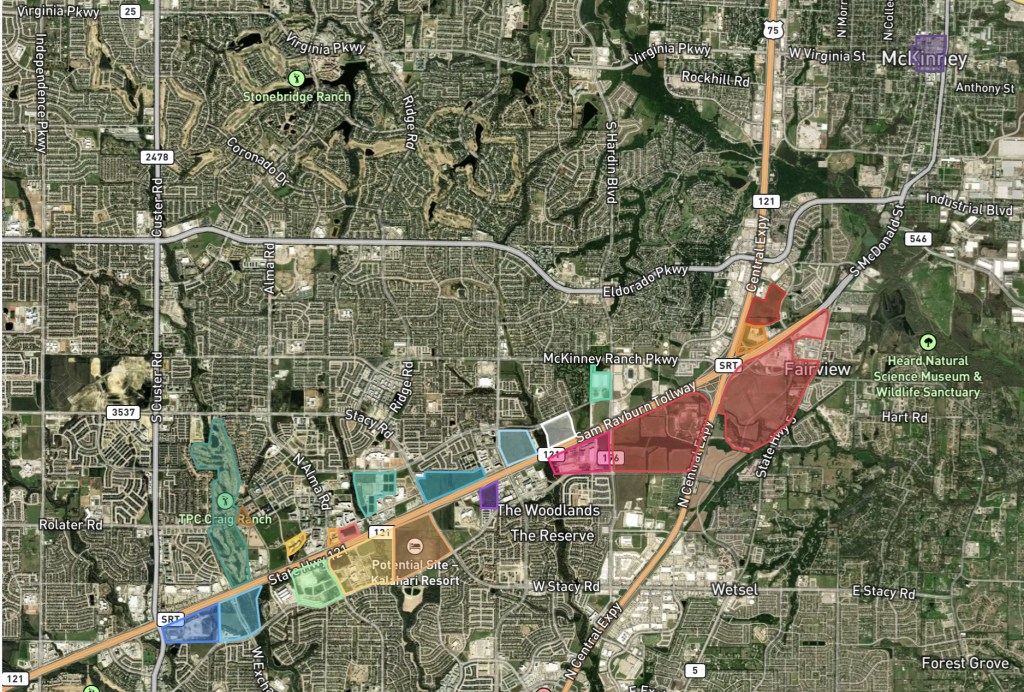 Map showing Fairview, Allen, and McKinney along the growing 121 North corridor